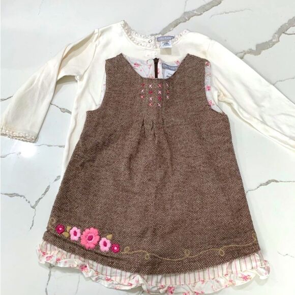Carter’s | Girls Brown Herringbone Tank Dress with Cream Onesie - Picture 1 of 12